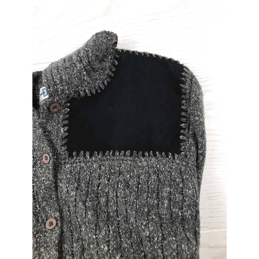 Vintage Paul Harris Design Sweater Womens L Gray Black Leather Trim Button Up - Picture 9 of 11